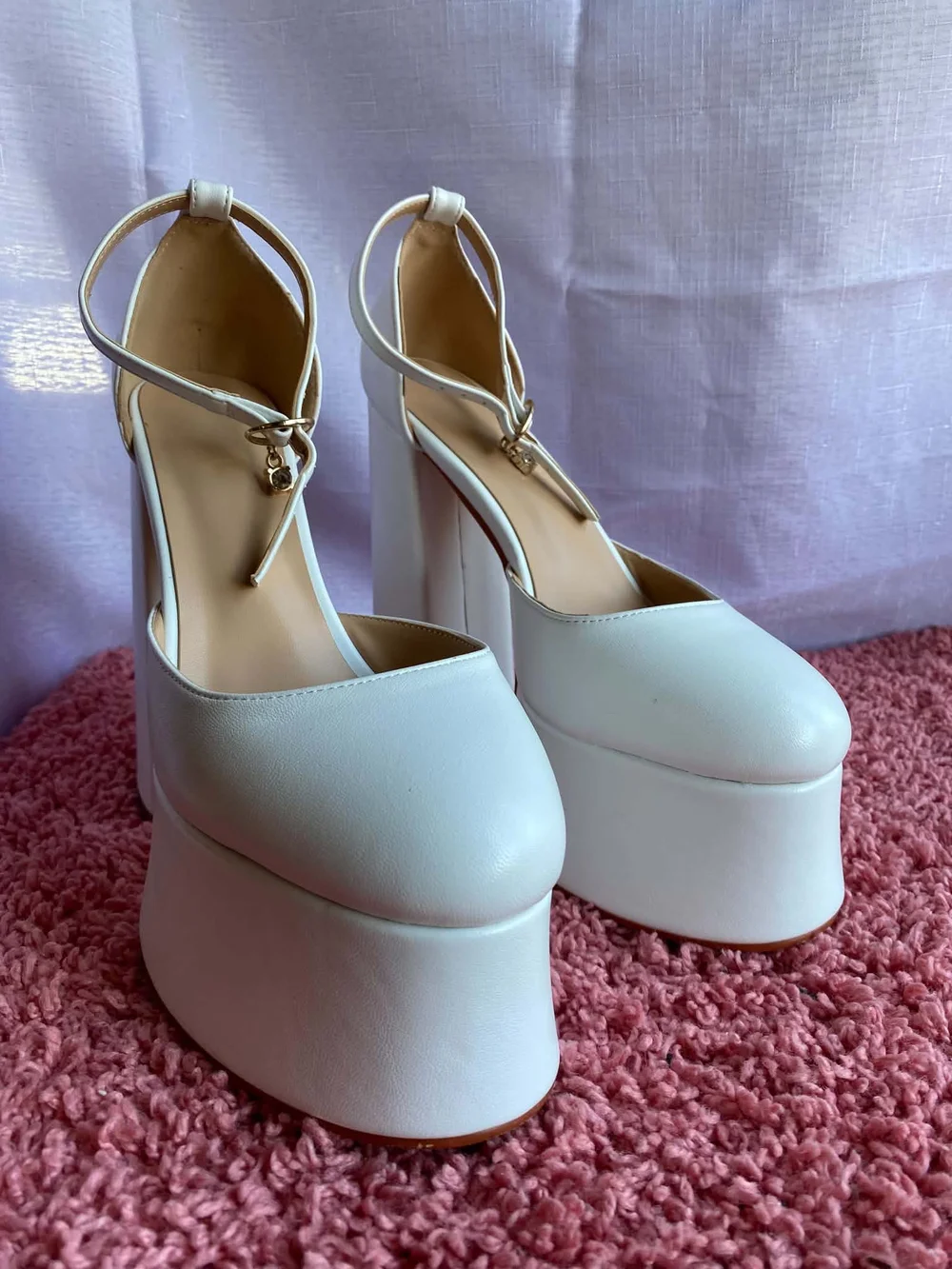 White Platform Ankle-Strap Women's Heels